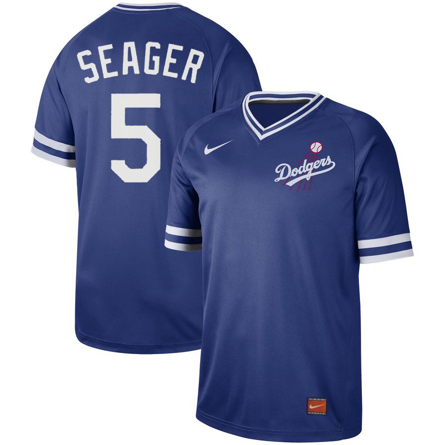 Men Los Angeles Dodgers 5 Seager Blue Nike Cooperstown Collection Legend V-Neck MLB Jersey